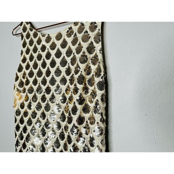 MILLY White Gold Silver Scallop Print Sequins Rhea Sleeveless Mini Dress Size 6 - Picture 8 of 16